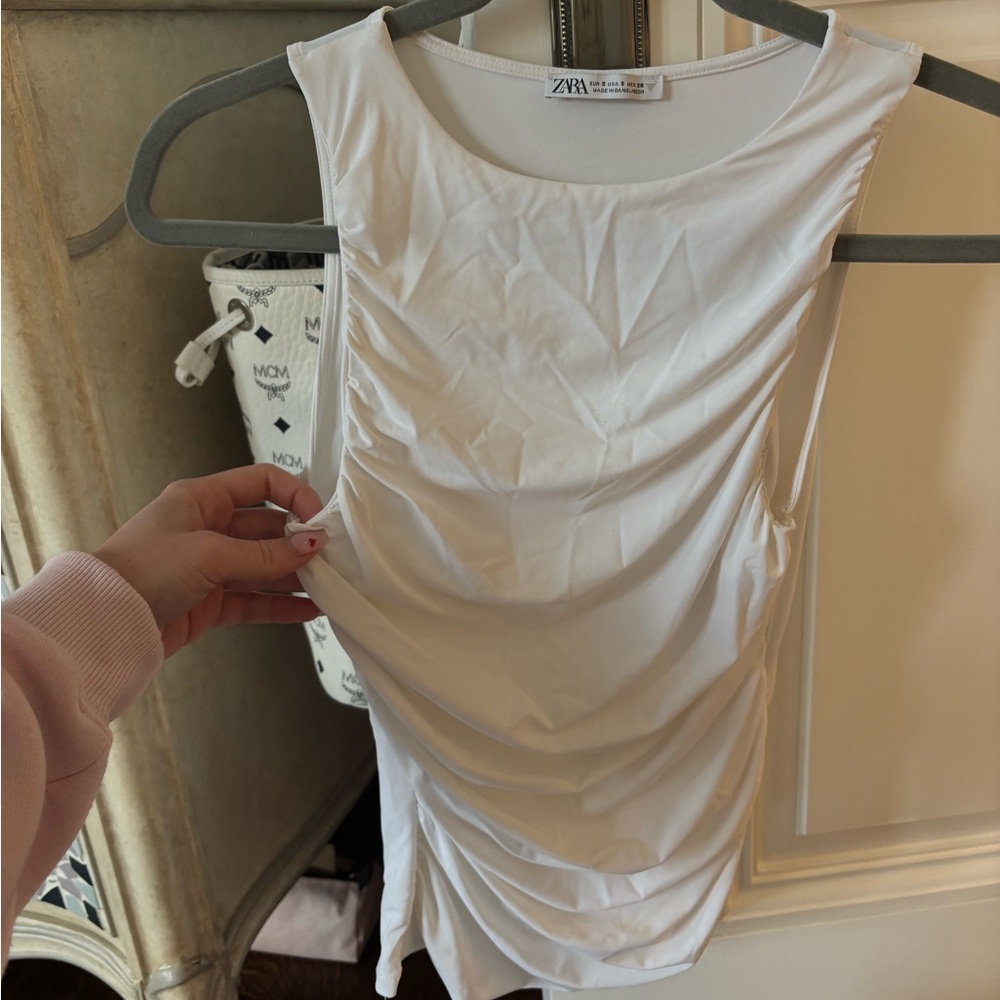 Zara White Ruched Tank Top